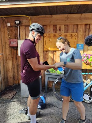 Taping hand blisters at the start of each day. Photo by Gwilym Thomas.